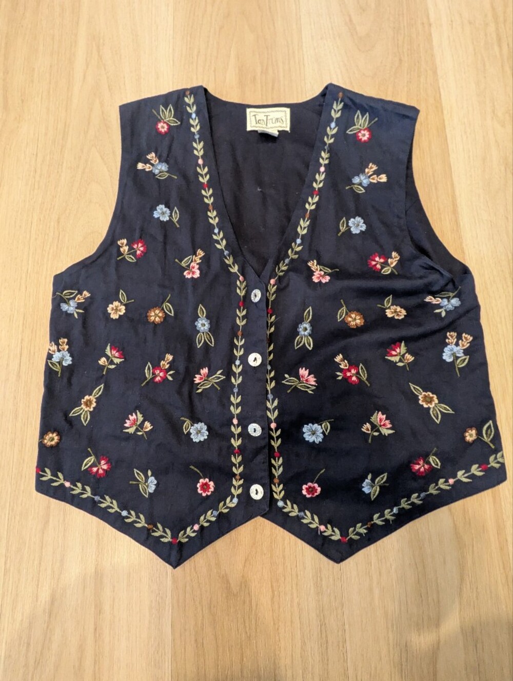 Tantrums Blue Floral Embroidered Vest Size L